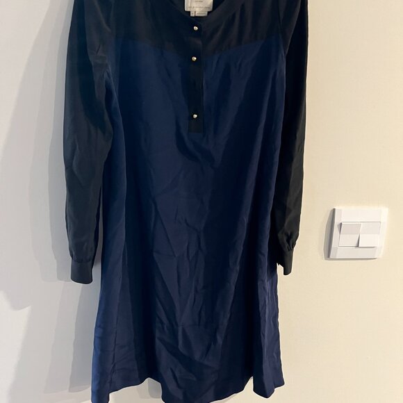 Kate Spade 100% Silk Colorblock Black Blue Popover Shift Career Dress size 8 - Picture 9 of 14